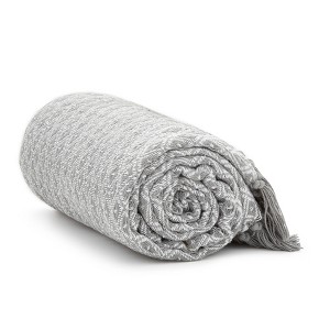 Americanflat Omala Throw Blanket in White and Grey Mini Diamond - 100% Cotton with Fringe - 50" x 60" - 1 of 4