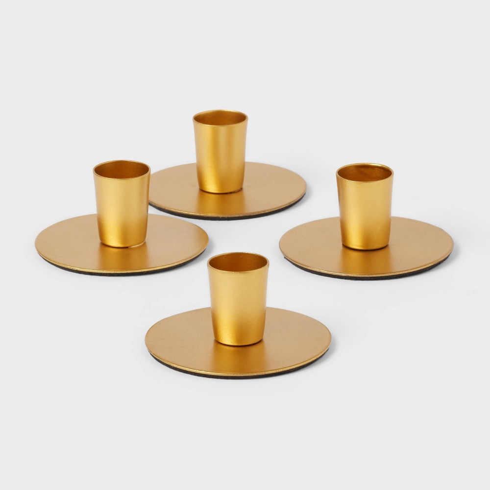 Photos - Figurine / Candlestick 4pk Small Gold Powder Coated Taper Candle Holders - Room Essentials™