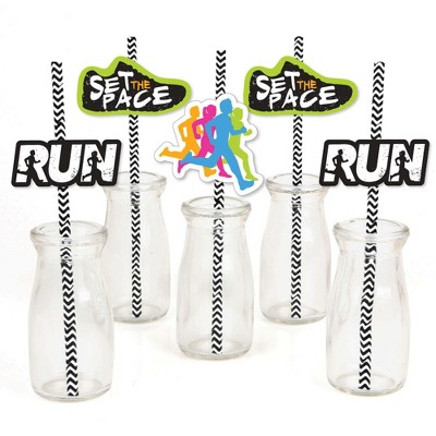 Big Dot of Happiness Set The Pace - Running - Paper Straw Decor - Track, Cross Country or Marathon Party Striped Decorative Straws - Set of 24