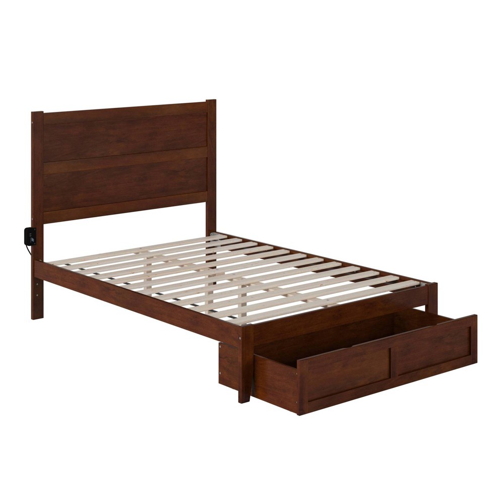 Photos - Bed AFI Full Noho  with Foot Drawer Walnut - : Solid Hardwood, No Box Spring Required 