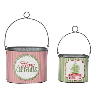 Transpac Metal Merry Christmas Containers Set of 2 Decorative Sculptures for Tabletop Indoor Use Holiday Decoration Gift Giving and Hostess Gifts