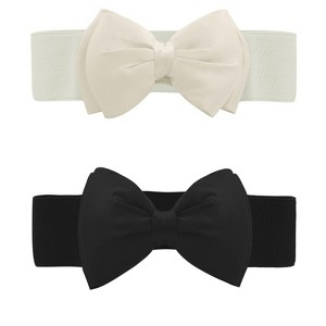 INSPIRE CHIC Women's PU Leather Elastic Band Bowknot Decor Stretch Belt 2 Pcs - 1 of 4
