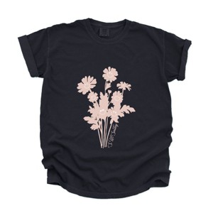 S.W.Smiley Pink Flower Silohuette - Women's Garment Dyed Graphic T-Shirt - 1 of 4