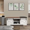 Acekool 47" White Shoe Bench with Sliding Doors & Cushion, Farmhouse Entryway Storage Bench with Hidden Compartment and Adjustable Shelves - 2 of 4