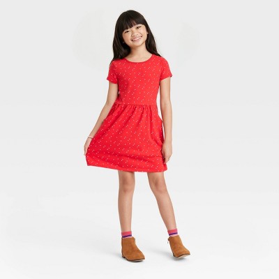 Girls' Valentine's Day Mini Heart Short Sleeve Dress - Cat & Jack™ Red