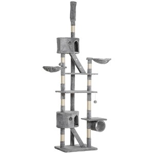 Floor to Ceiling Cat Tree, 94.5-102.5 inch Height Adjustable Cat Climbing Tower with Scratching Posts, Condos, Hammocks - 1 of 4