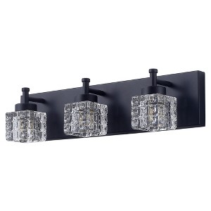 Dewdrop Modern 3-Light Vanity Light, Black Metal Wall Fixture with Cube Glass Shades - 1 of 4