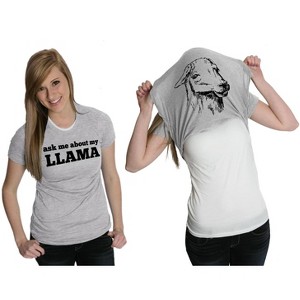 Womens Ask Me About My Llama T Shirt Funny Alpaca Flip Up Tee For Ladies - Crazy Dog Women's T Shirt - 1 of 4