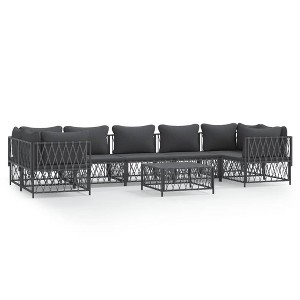 vidaXL 8 Piece Patio Lounge Set with Cushions- Modern Anthracite Steel Outdoor Furniture with Sturdy Frame and Comfortable Backrest - 1 of 4