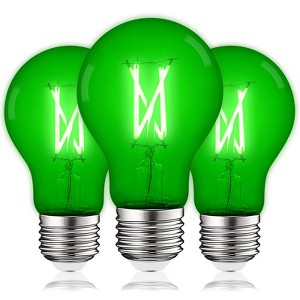 Luxrite A19 LED Green Edison Light Bulb, 4.5W=60W Equivalent, Clear Glass Filament, UL Listed, Indoor Outdoor, Porch, E26 Standard Base 3 Pack - 1 of 4