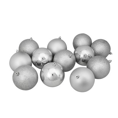 Northlight 12ct Shatterproof 4-Finish Silver Splendor Christmas Ball Ornaments 4" (100mm)