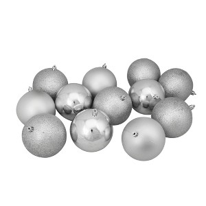 Northlight 12ct Shatterproof 4-Finish Silver Splendor Christmas Ball Ornaments 4" (100mm) - 1 of 4