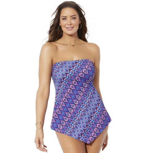 Swimsuits For All Women's Plus Size Smocked Bandeau Tankini Top - 10, Blue  : Target