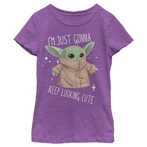 Girl's Star Wars The Mandalorian The Child Looking Cute T-Shirt - Purple  Berry - Large