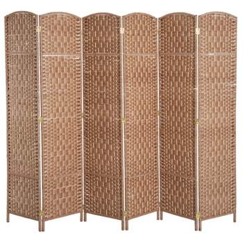 HOMCOM 6' Tall Wicker Weave 6 Panel Room Divider Privacy Screen
