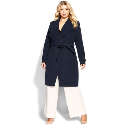 Women's Plus Size So Sleek Coat - Navy | City Chic : Target