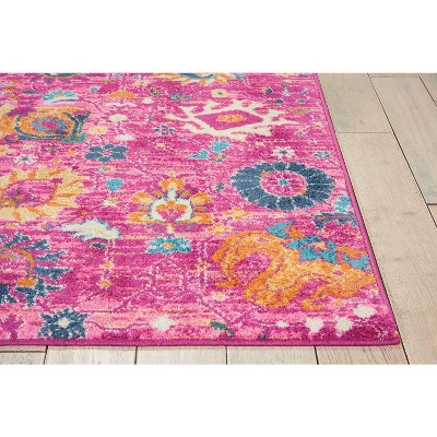 Fuchsia Floral Rectangular Synthetic Area Rug 6'7" x 9'6"