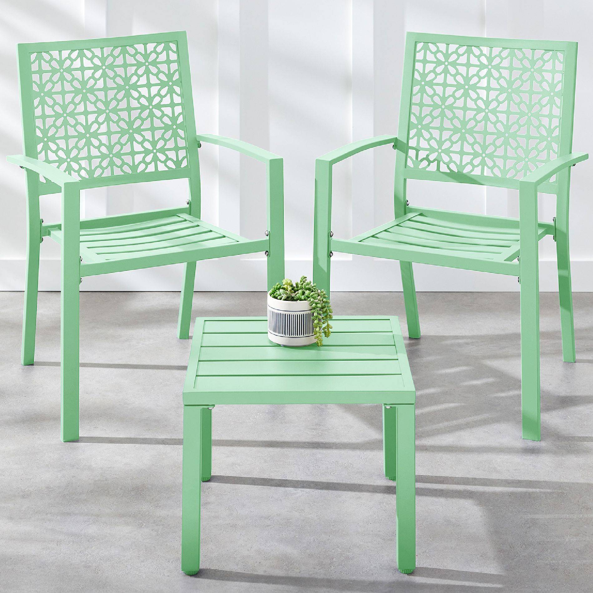 Best Choice Products 3-Piece Stackable Patio Bistro Set, Outdoor Chat Furniture w/ 2 Chairs, Table - Mint Green