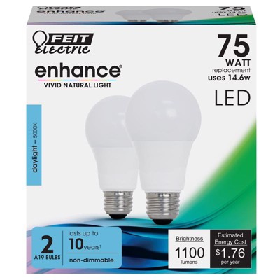 Feit Electric Enhance A19 E26 (Medium) LED Bulb Daylight 75 Watt Equivalence 2 pk
