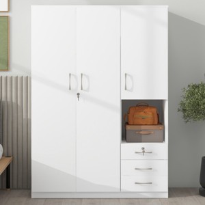 3 Door Wooden Storage Wardrobe With Shelves And 2 Drawers, 68'' Tall Clothing Storage With Modern Clean Design, Modern Armoires-Cuddlewood - 1 of 4
