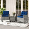 Tangkula Set of 3 Wicker Rocking Set Patio w/ Tempered Glass Table & Soft Cushions - 2 of 4