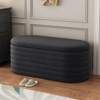 Grungis Chenille Storage Benches with Safety Hinge,Modern Upholstered Storage Ottoman,Storage Ottoman Benches for Living Room,Bedroom