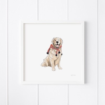 Preppy Golden Retriever Framed Museum Quality 12" x 12" Art Print by Ramus & Co