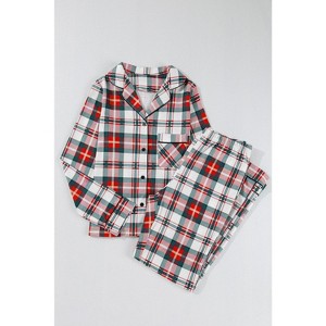Red Christmas Plaid Print Two Piece Long Sleeve Pajamas Set - 1 of 4