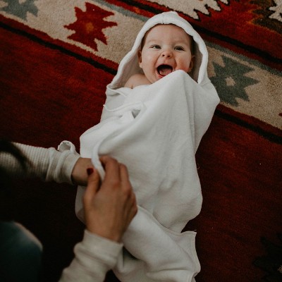 Infant White Cotton Hooded Bath Towel Set