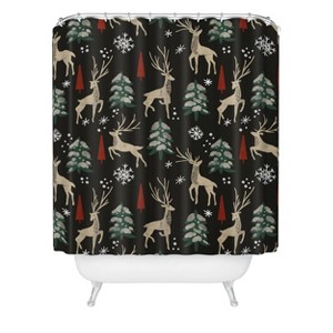 Deny Designs Marta Barragan Camarasa Deer In The Snowy Night Shower Curtain - 1 of 3