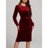 Women's Long Sleeve Velvet Dress with Waist Tie, Elegant Midi Dress for Cocktail, Party, and Special Occasions - 3 of 4