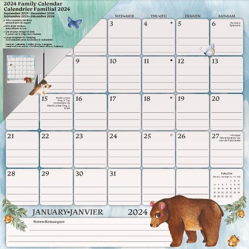 Family Wall Calendar 2023-2024 - Floral, Large Magnetic Monthly