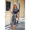 Womens Summer Midi Dress Short Sleeve Round Neck Fit and Flared Dress Belted Summer Dress with Irregular Stripes Summer Teacher Dress - 3 of 4