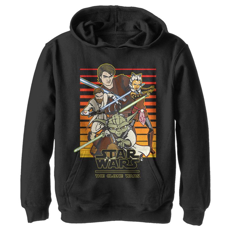 Boy's Star Wars: The Clone Wars Jedi Group Shot Retro Line Pull Over Hoodie, 1 of 4