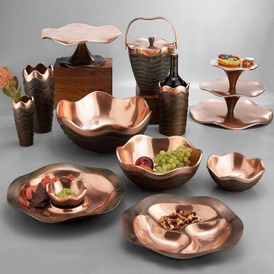 Copper and Verdigris Scalloped Edge Salad Bowl