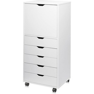 GALAXHERO 5-Drawer Wood Dresser with Top Cabinet, Mobile Storage Chest for Home Office, White - 1 of 4