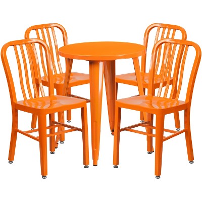Flash Furniture Commercial Grade 24" Round Metal Indoor-Outdoor Table Set with 4 Vertical Slat Back Chairs