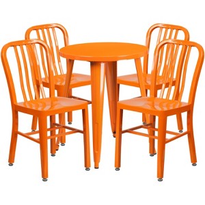 Emma and Oliver Commercial Grade 24" Round Metal Indoor-Outdoor Table Set & 4 Slat Back Chairs - 1 of 4