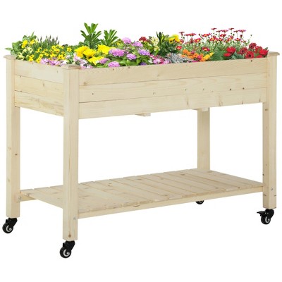 Chic Crate - 33" Elevated Wood Planter Box w/ Locking Wheels & Storage - Raised Garden Bed with Liner for Backyard/Patio - Natural Cedar
