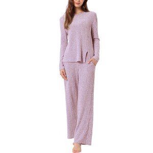 INSPIRE CHIC cheibear Women's Crewneck Soft Long Sleeve with Pocket Pajamas Set - 1 of 4