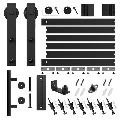SMARTSTANDARD Standard Interior Sliding Barn Door Hardware Kit, Heavy Duty Matte Black Track with J-Shape Hangers (Door Not Included)