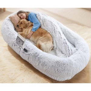 71" x 45" x 14" Human Pet Bed, Fits You and Pets, Washable Faux Fur Pet Bed, for People Doze Off, Napping Orthopedic Pet Bed - Gray - 1 of 4