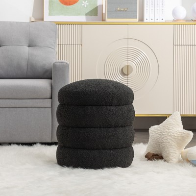 18.50"Soft Boucle Round Ottoman Footrest Stool,Black