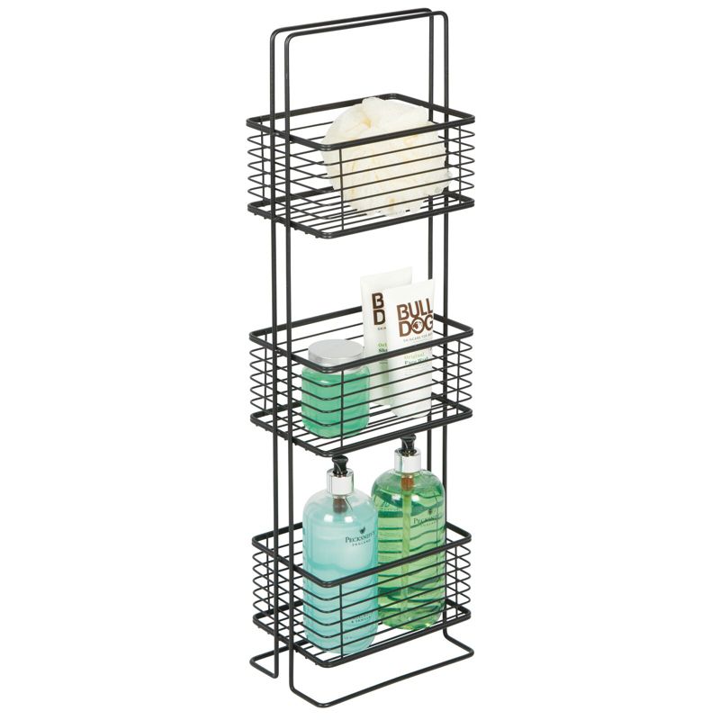 mDesign Slim Metal Wire 3-Tier Standing Bathroom Storage Basket Unit, 5 of 7