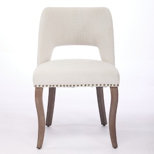 Gulches Beige Fabric Dining Chairs Set of 2 - Hollow-Out Back with Copper Nails, S-Spring + High-Density Foam, Curved Solid Wood Legs - 1 of 4