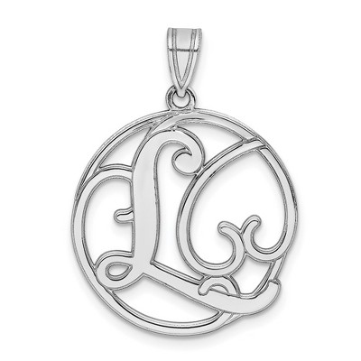 Black Bow Jewelry Rhodium Plated Sterling Silver Fancy Script Initial A-Z Pendant, 20mm