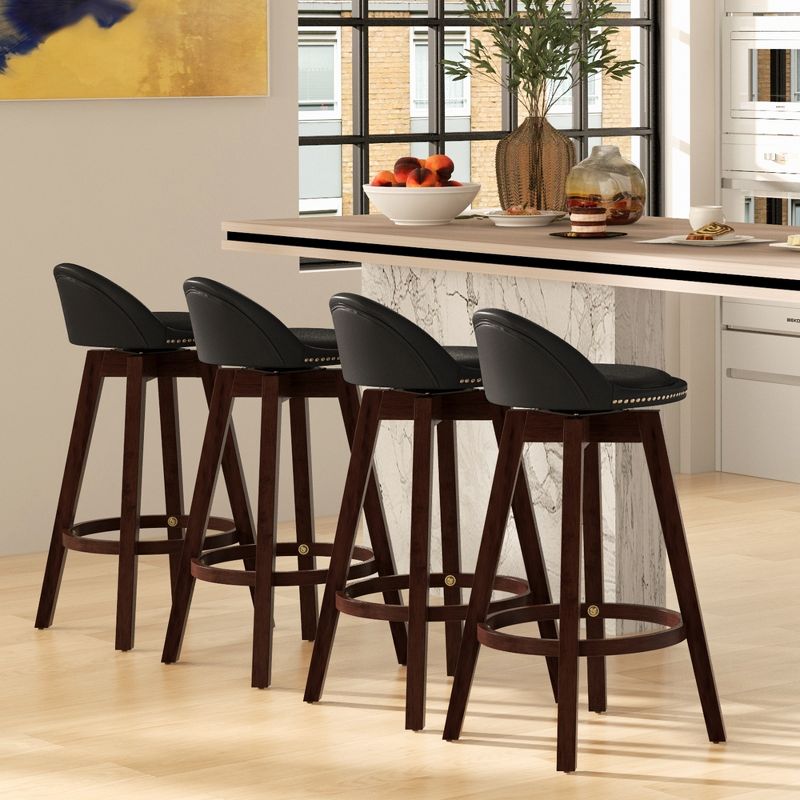 Costway Set of 2 Upholstered Swivel Barstools 29'' Wooden Dining Chairs with Low Back Black, 5 of 9
