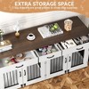 Double Dog Crate Furniture, 71 in  Indoor Wooden Dog Kennel with Removable Divider, 3 Drawers, for Medium Large Breeds, Brown+White - 3 of 4