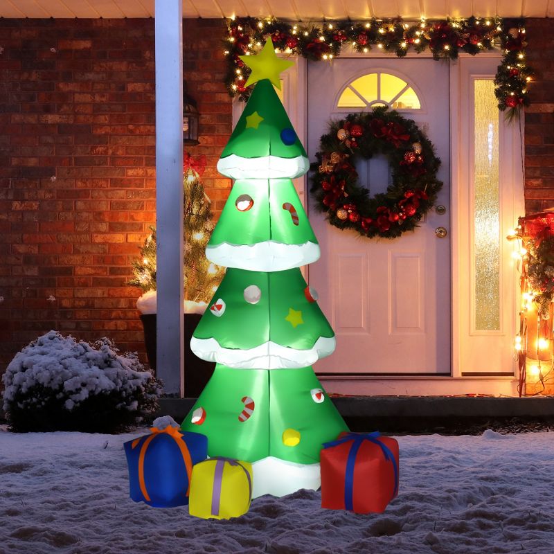 HOMCOM 6ft Christmas Inflatable Christmas Tree with Presents, Outdoor Blow-Up Yard Decoration with LED Lights Display, 2 of 10