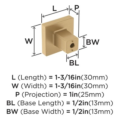 Champagne Bronze Modern Square Cabinet Knob with Mounting Hardware